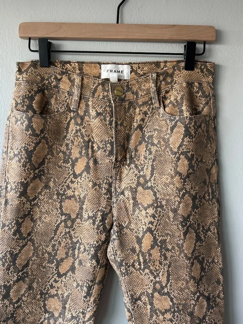 FRAME Le High Skinny Crop Coated Python Jeans Women Size 27 Snake Print